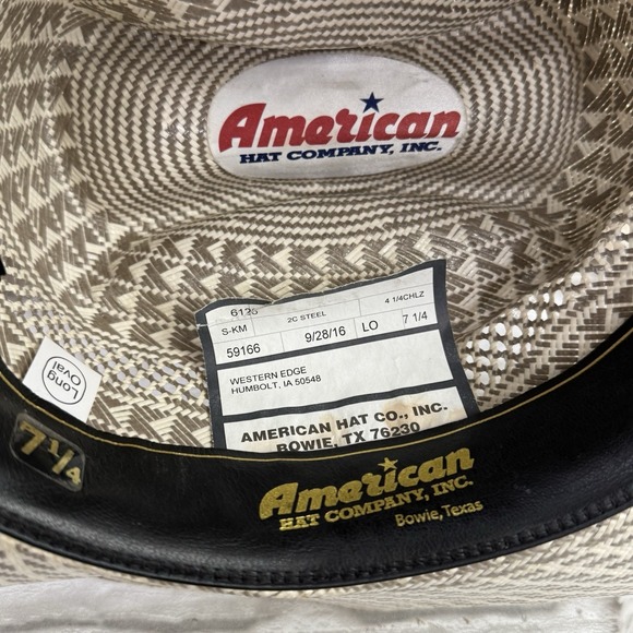 American Hat Company Cowboy Tone Geometric Vented Ivory  Rancher Straw Hat 7 1/4 - Picture 10 of 14